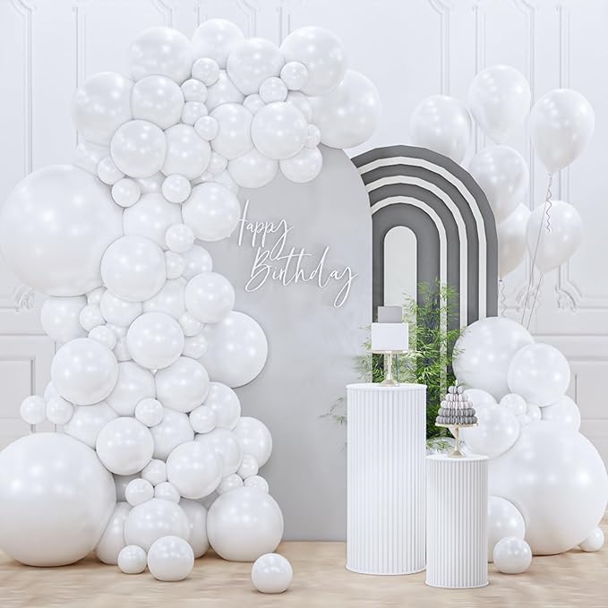 PartyWoo Pearl White Balloons 85pcs Different Sizes Pack of 18 12 10 5 Inch Metallic White Latex Balloon Arch Kit Garland for Wedding Graduation Baby Shower Birthday Party Decorations White-Z30