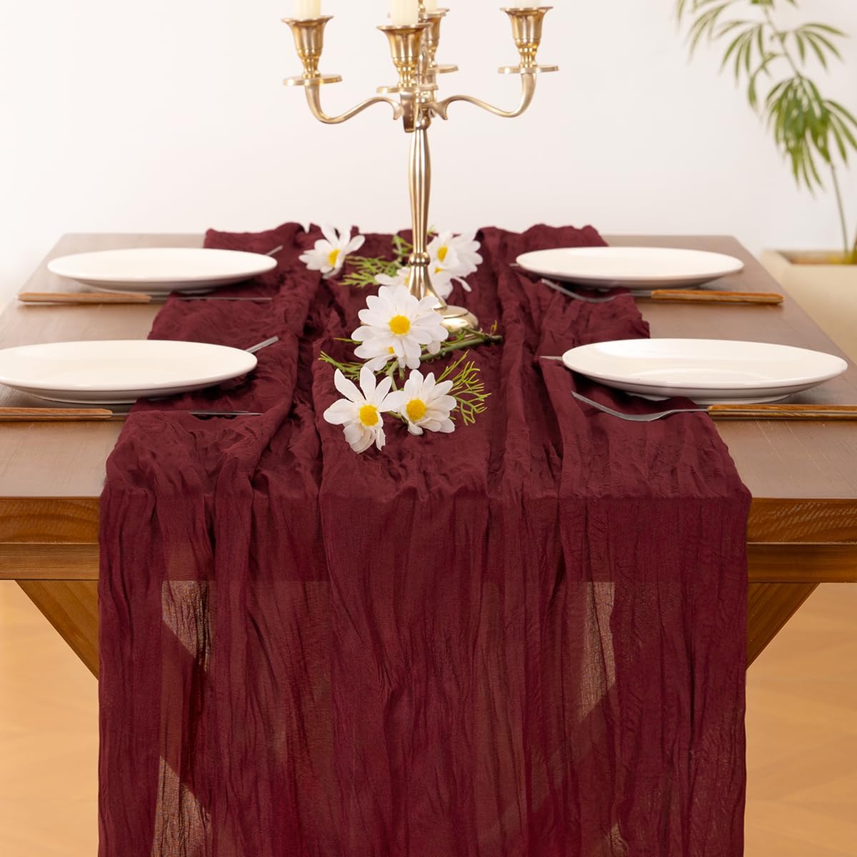 Socomi Burgundy Red Christmas Table Runner 3pcs Cheesecloth Boho Rustic Gauze 120 inch 10FT Cheese Cloth Runner for Wedding Party Baby Shower Birthday Home Decor Holiday Decorations