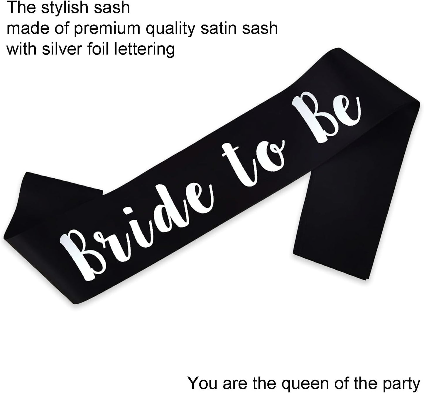 Bride to Be Sash, Black Bachelorette Sashes Engagement Gifts for Bachelorette Party, Bridal Shower & Wedding Party