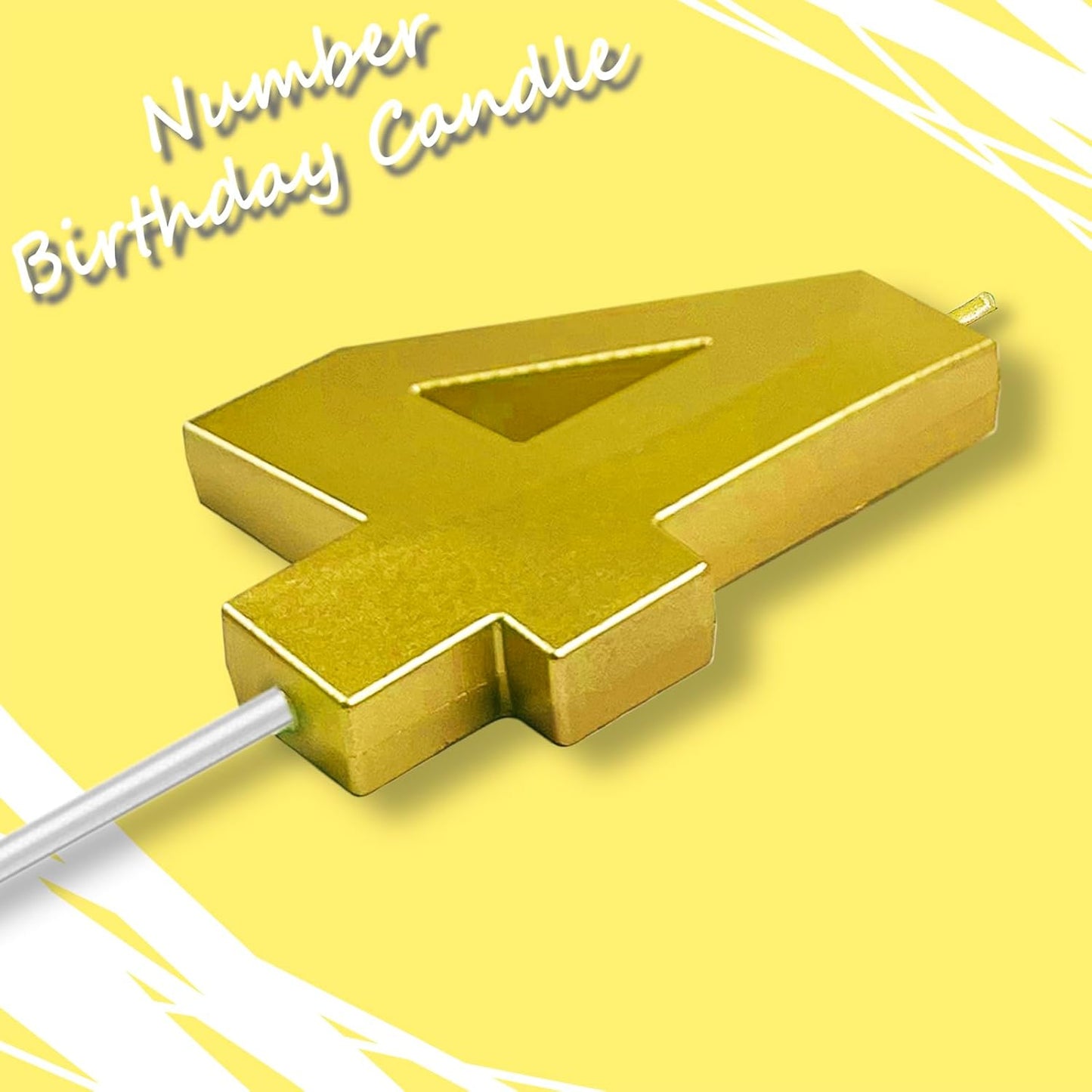 Gold Number 4 Candles, 3D Diamond 2.76 Inch Cake Topper Birthday Candles for Wedding Anniversary Cake Decorations, Happy Birthday Party Decorations