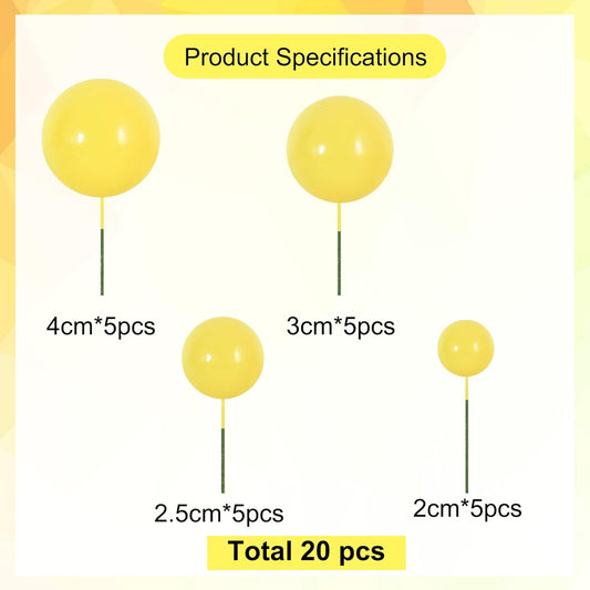 BEISHIDA 20 PCS Yellow Mini Ball Cake Toppers Foam Cake Balls Decoration Supplies for Happy Birthday Anniversary Wedding Baby Shower Fall Autumn Harvest Thanksgiving Cake Decorations