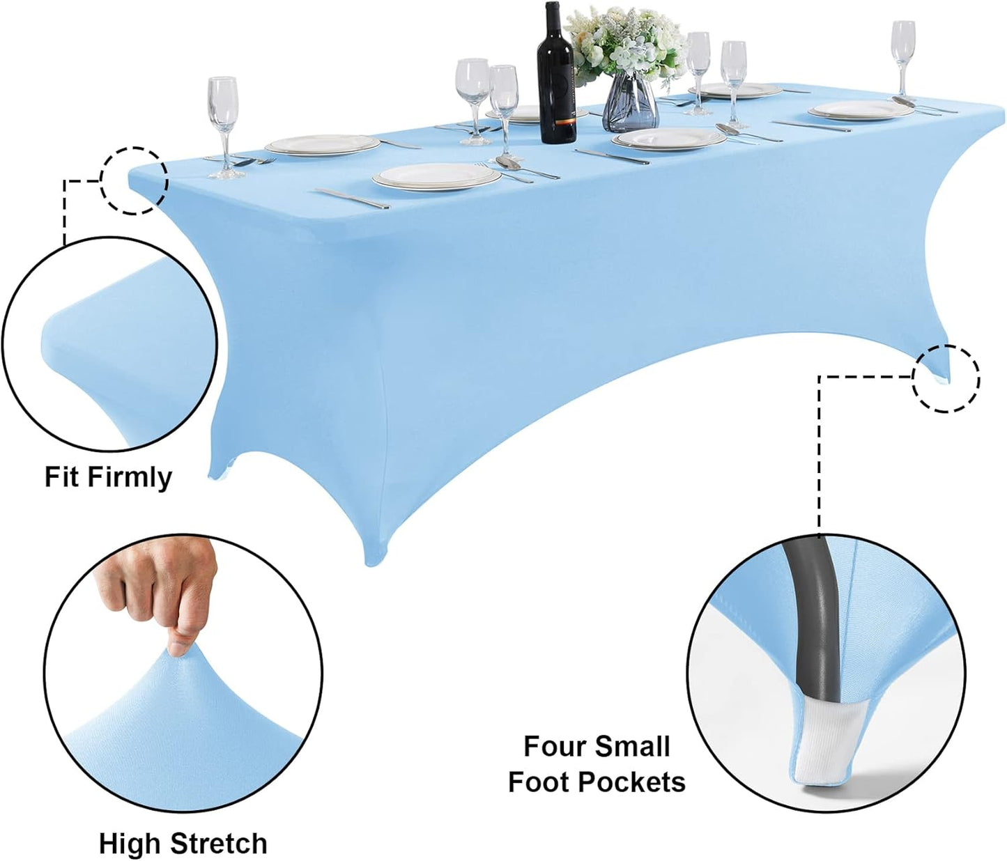 SuperO 2Pack Waterproof Spandex Table Cover for 8FT Table Universal Fitted Stretch Tablecloth for Party, Banquet, Wedding and Events-Blue Mist