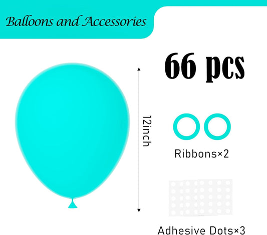 Teal Blue Balloons, 66pack 12inch Turquoise Blue Latex Party Balloons for Wedding, Birthday, Graduation, Bridal Shower, Valentine's Day, Baby Shower, Gender Reveal Party Decorations