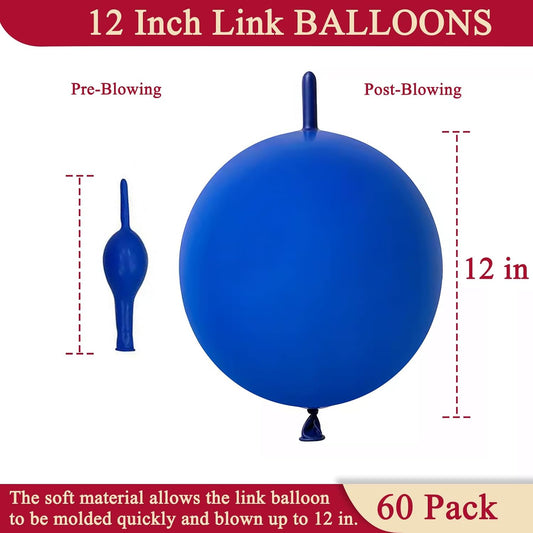 60 Pcs Link Balloons 12 Inch Quick Link Balloons for Birthday Wedding Party Festival Decorations (Blue)