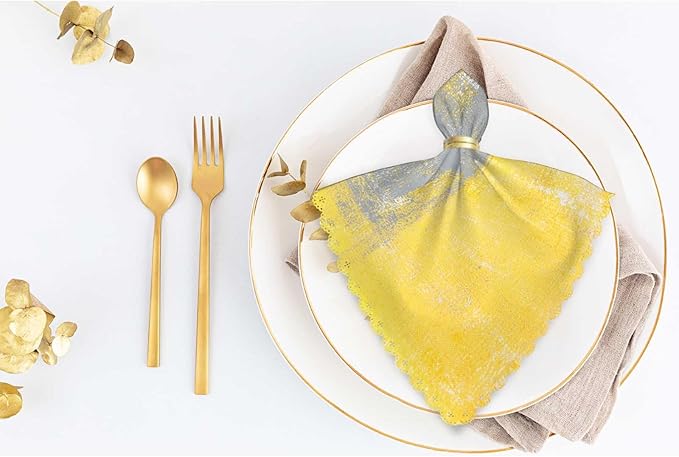 Grey Yellow Graffiti Cloth Table Napkins Set of 4 Modern Simple Art Painting Polyester Washable Decoration Dinner Napkins for Kitchen 18 x 18 inch