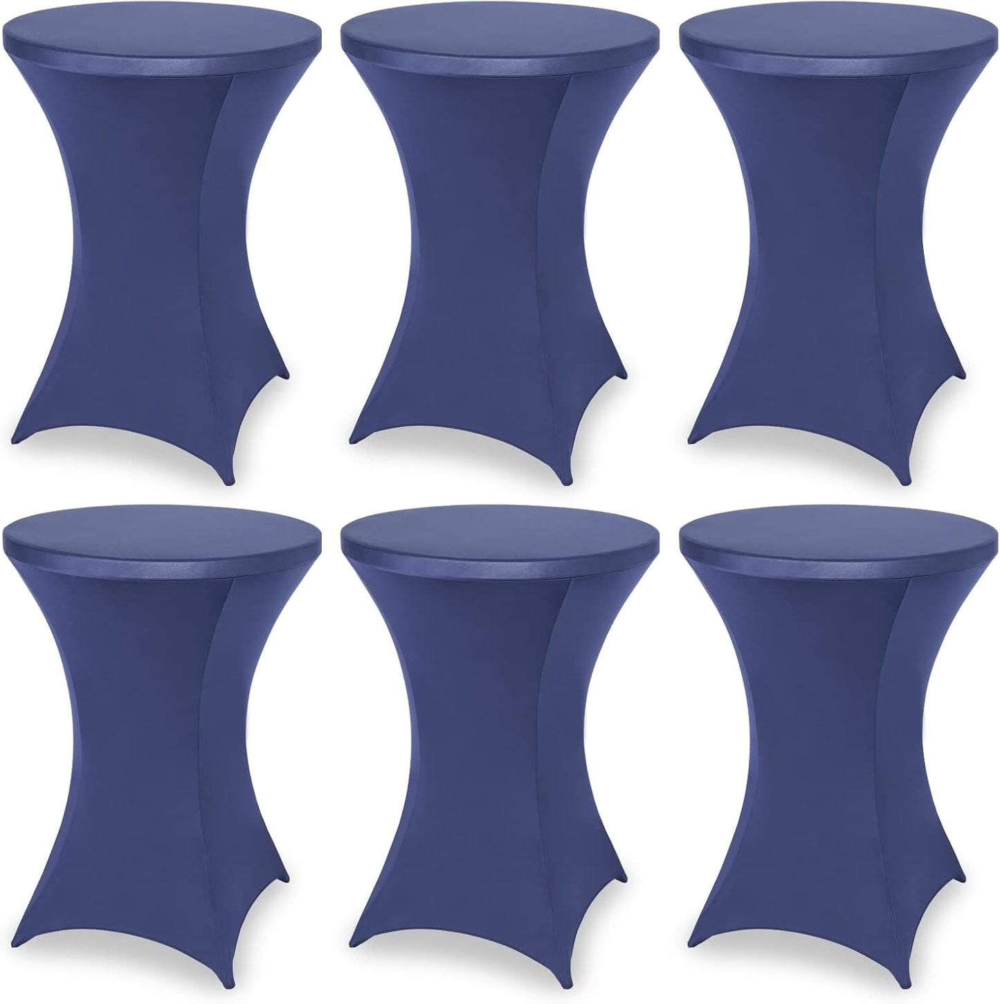 FestiCorp 6 Pack Spandex Cocktail Table Covers Fitted Clothes, Elastic Round Table Cover, Stretch Tablecloth for Party, Bar, Wedding, Birthday, Banquet, Navy, 30"-32" Diameter x 40"-43" Height