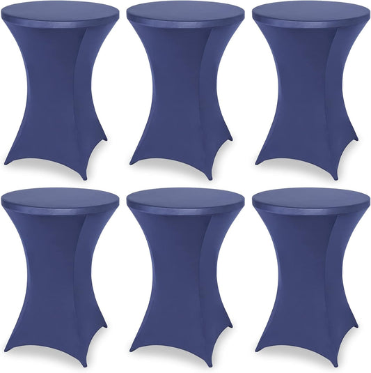 FestiCorp 6 Pack Spandex Cocktail Table Covers Fitted Clothes, Elastic Round Table Cover, Stretch Tablecloth for Party, Bar, Wedding, Birthday, Banquet, Navy, 30"-32" Diameter x 40"-43" Height