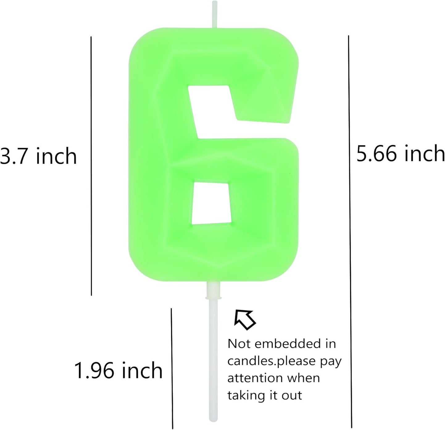 DERVENTA Large Birthday Candle Number 3D Luminous Green 3.7 inch Party Celebration Anniversary Decoration Cake Topper 1 Piece (Luminous Green Number 6)