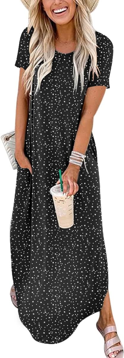 ANRABESS Womens Summer Maxi Dress Short Sleeve Casual Loose Long T Shirt Dresses Split Vacation Beach Sundress Travel Outfits