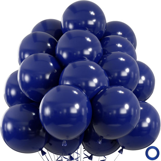 50pcs Navy Blue Balloons,12inch Helium Quality Nile Blue Balloons for Graduation Wedding Baby Shower Birthday Baseball Party Decorations (With Ribbon & Glues)