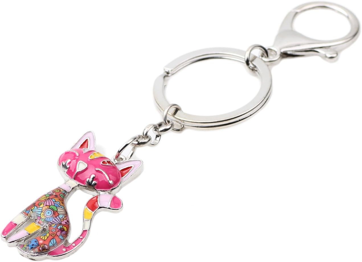 BONSNY Enamel Alloy Chain Cat Key Chains For Women Car Purse Handbag Charms keychains Gifts