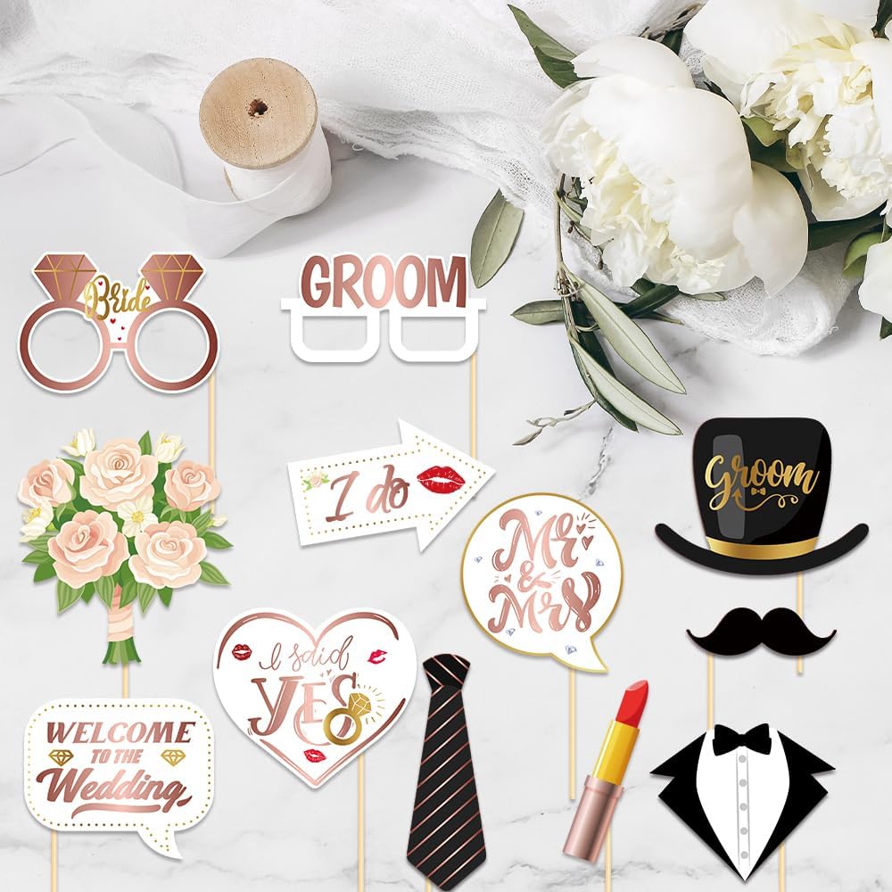 Bachelorette Party Decorations, Kaluofan 25 Pcs Bachelorette Party Accessories，Funny Wedding Photo Booth Props for Engagement Wedding Reception Party Bride Wedding Shower Decor(Pink and Black)
