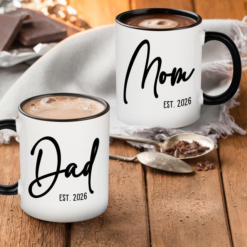 Breezy Valley Mom and Dad Mugs Est 2026, New Parents Gifts for Couples, Mom and Dad Coffee Cups 2026, First Time Expecting Parents Gifts, 11 oz Coffee Mugs Set