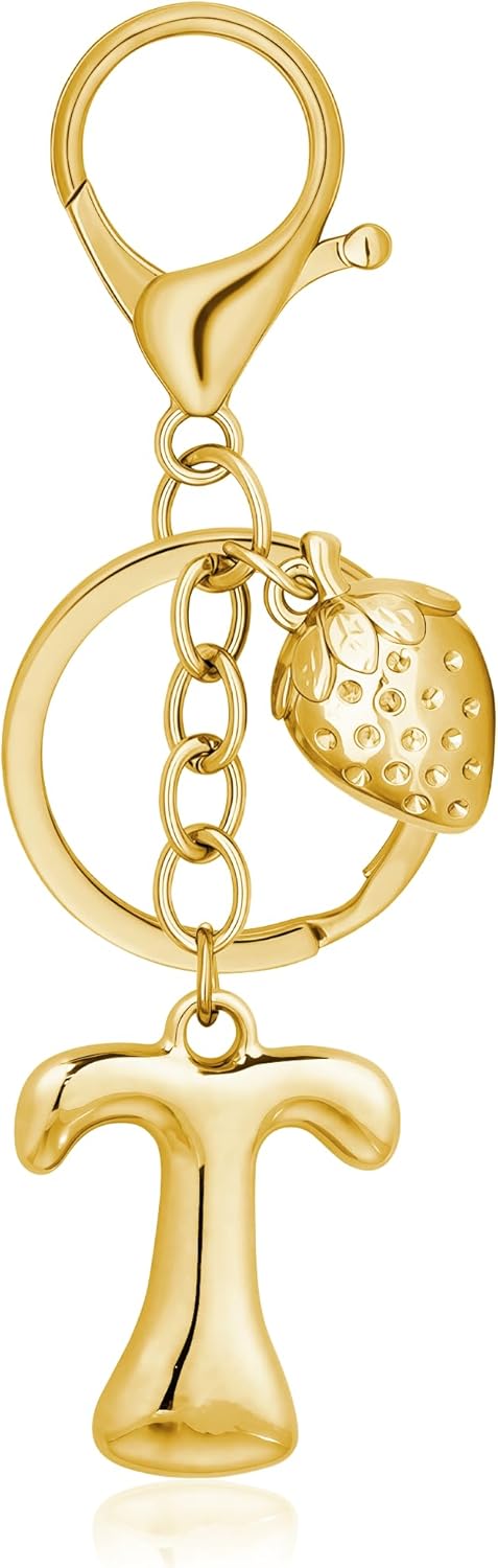 Gold Bubble Heart Initial Bag Charms for Handbags – Cute Initial Letter Keychain for Women, Purse Charms, Gold Gift