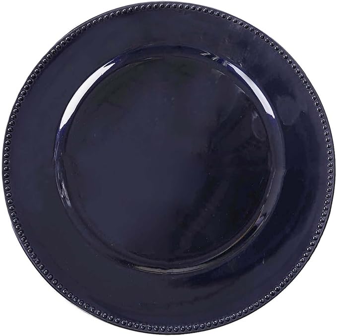 Efavormart 6 pcs 13" Navy Blue Beaded Round Charger Plates for Tabletop Decor Holiday Wedding Catering Event Decoration