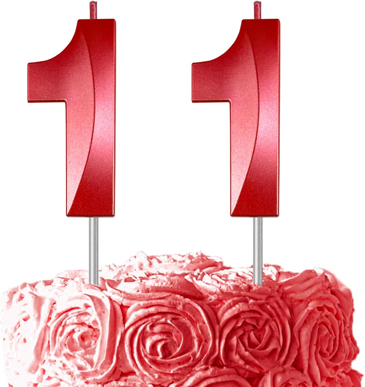 Red Number 11 Candles, 3D Diamond 2.76 Inch Cake Topper Birthday Candles for Wedding Anniversary Cake Decorations, Happy Birthday Party Decorations