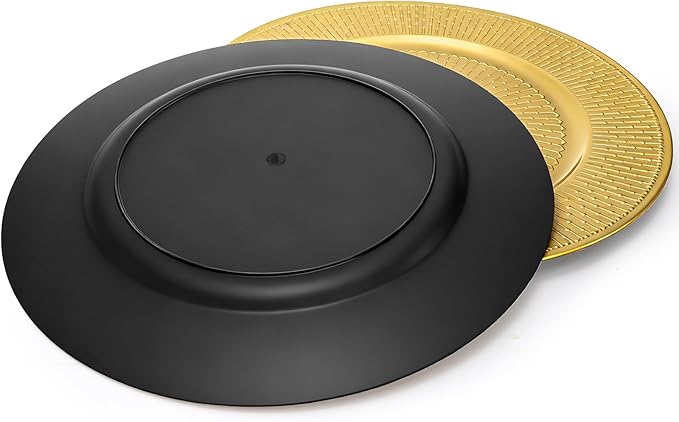 DEAYOU 12 Pack Gold Charger Plate, 13 Inch Beaded Chargers for Dinner Plates, Plastic Reusable Round Charger Platters for Wedding, Table Setting, Serving, Party, Decoration, Event, Holiday