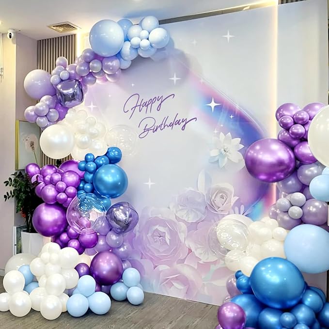 Blue Purple White Balloon Garland Arch Kit, 167Pcs Latex Balloons Different Sizes 18 12 10 5 inch for Girl Princess Winter Wonderland Birthday Baby Shower Party Decorations