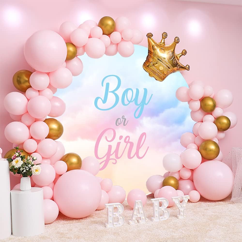 OERJU 7.2x7.2ft Gender Reveal Round Backdrop Boy or Girl Blue Pink Clouds Photography Background Circle Backdrop Cover Newborn Baby Shower Reveal Gender Party Decoration Photo Booth Props