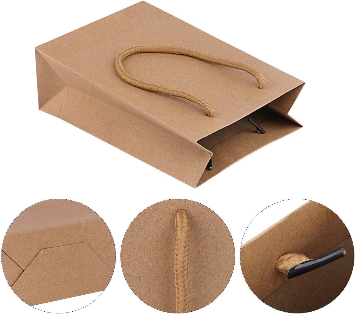 driew Kraft Gift Bags, Small Brown Paper Favor Bags with Handles Kraft Paper Bags 5x2x7.5 inches with Cotton Handle for Party Craft Takeouts Business,Shopping Pack of 100