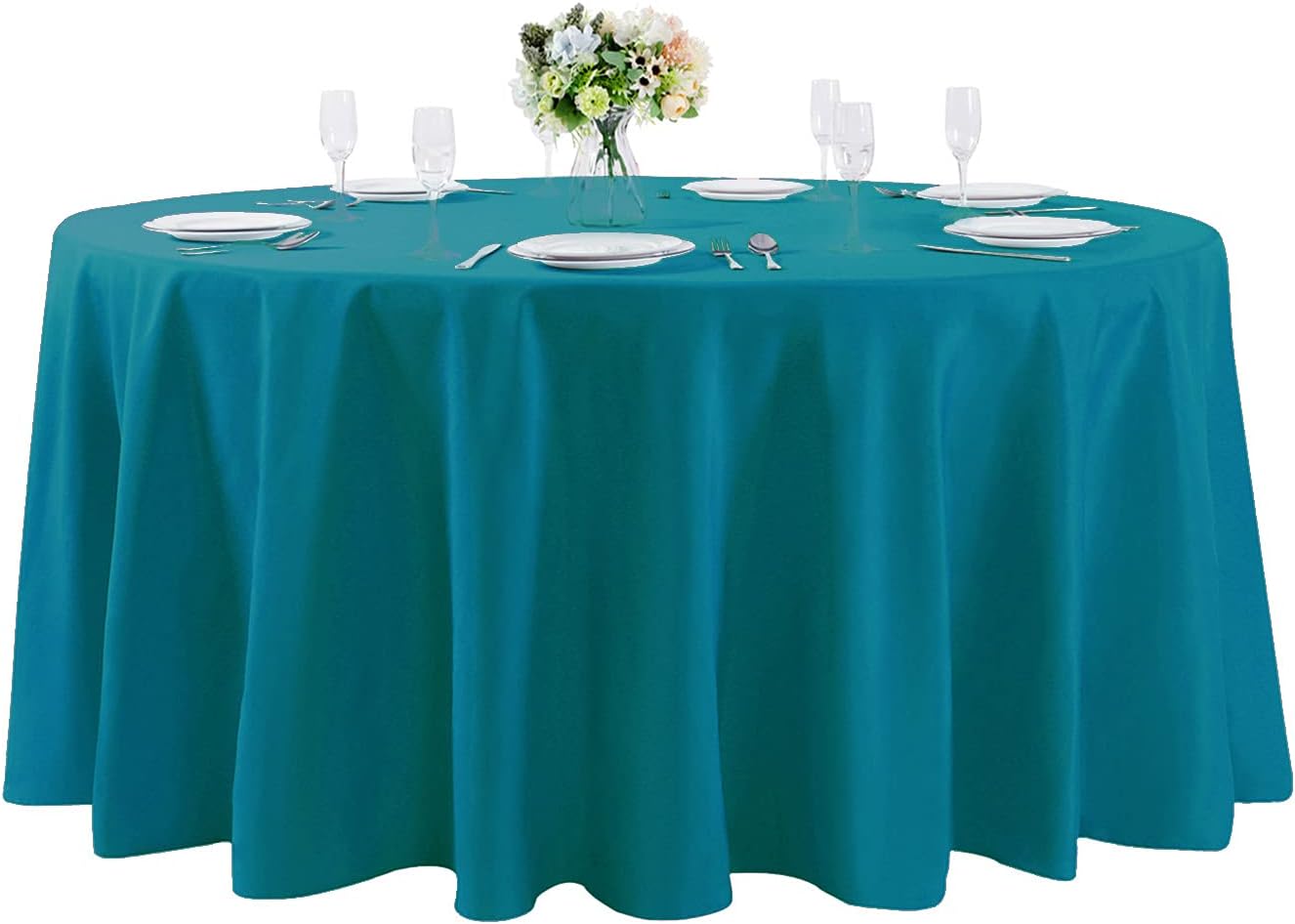 Cupuamon 132 inch Round Tablecloth Washable Polyester Table Cloth Decorative Table Cover for Wedding Party Dining Banquet（132 inch, Caribbean Blue）