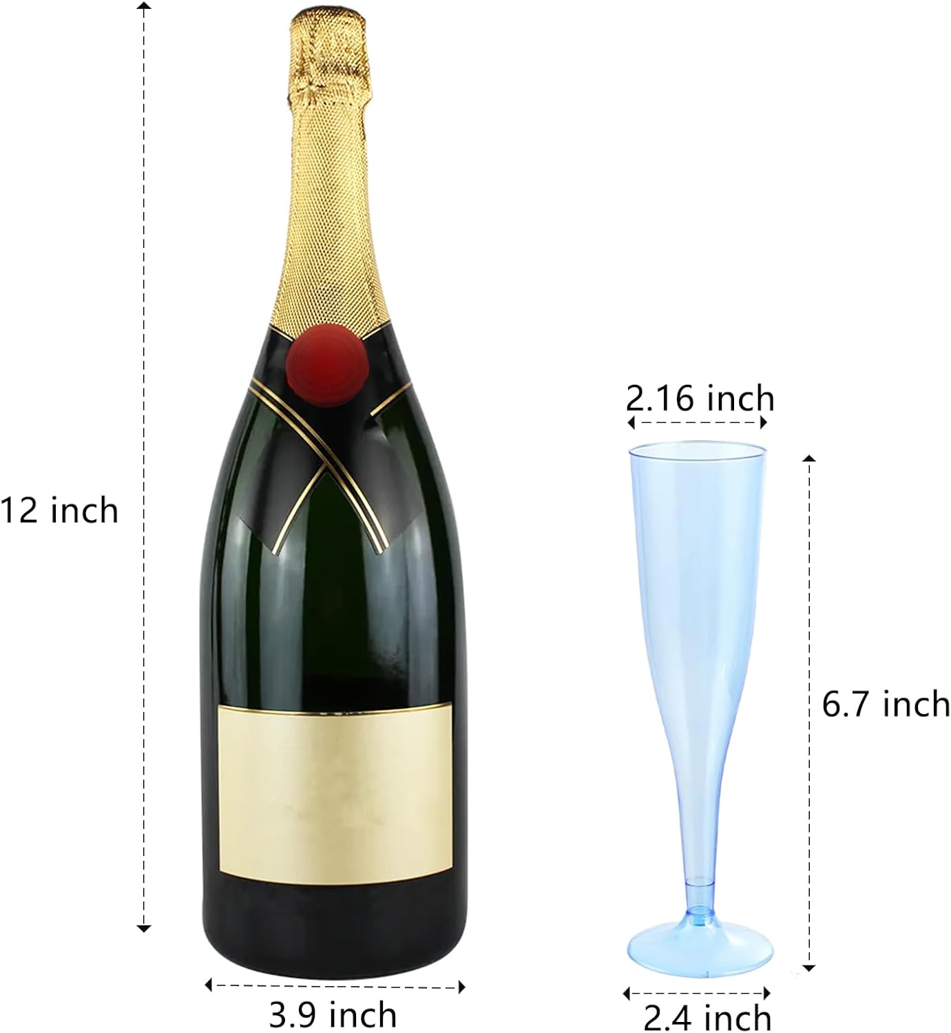 WDF 36 Pack Clear Blue Plastic Champagne Flutes - 7OZ Blue Champagne Flutes Plastic, Champagne Glasses Disposable for Party & Wedding