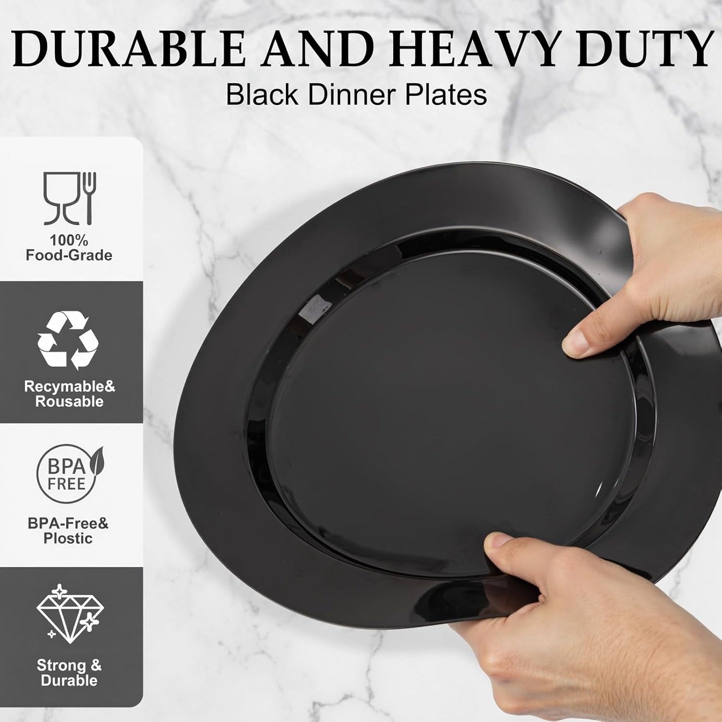 FLOWERCAT 200PCS Black Plastic Disposable Plates for Party - Black Plastic Plates - Serve for 100 Guests for Halloween Parties and Birthday Events