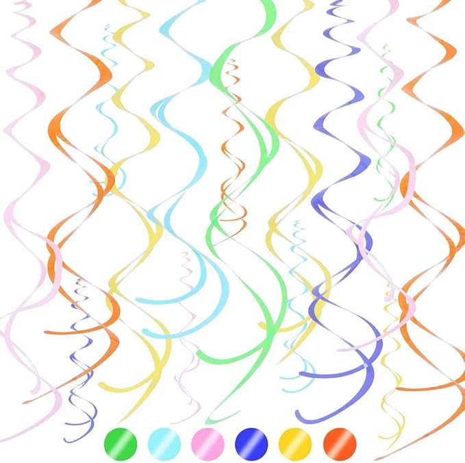 BEISHIDA Pastel Hanging Swirls Party Decorations Plastic Streamer for Baby Shower Hanging Ornament Decorations, Birthday Easter Bridal Party Supplies, Pack of 24
