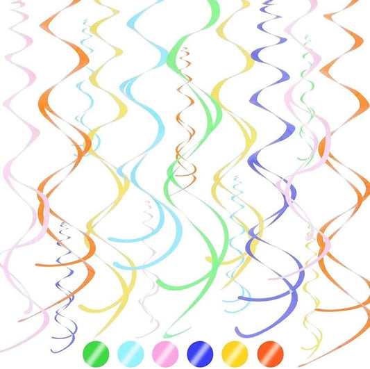 BEISHIDA Pastel Hanging Swirls Party Decorations Plastic Streamer for Baby Shower Hanging Ornament Decorations, Birthday Easter Bridal Party Supplies, Pack of 24