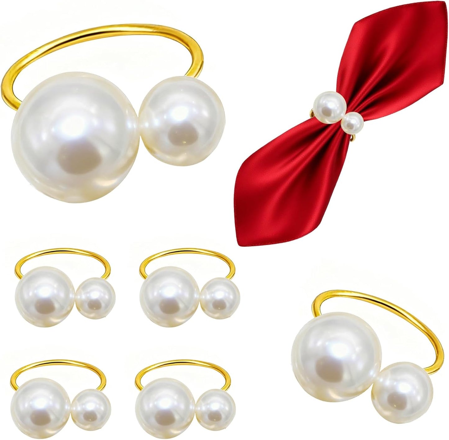 Gold Pearl Napkin Rings Set of 6 for Christmas New Year Candlelight Dinner Decor,Elegant Napkin Ring Holders for Wedding Reception Anniversary Family Gatherings Daily Table Setting