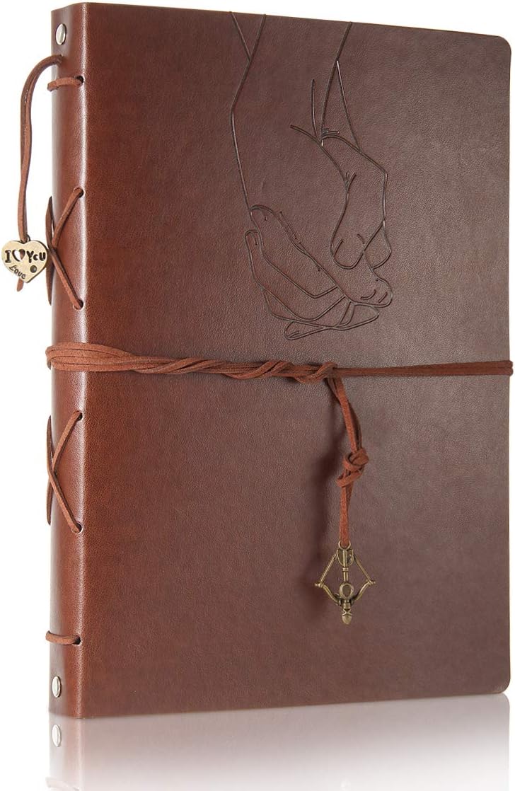 ThxMadam Leather Scrapbook Photo Album Vintage Wedding Guest Book DIY Memories Book with 60 Black Pages Present for Valentines Mother's Anniversary Day Birthday Christmas Gift for Wife Mum Daughter