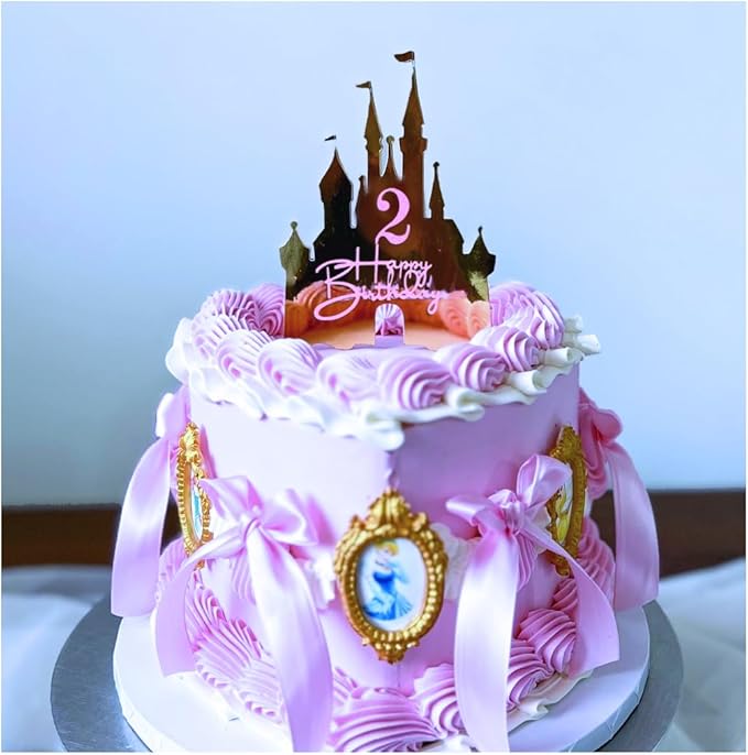 Castle Cake Topper with Happy Birthday Sign Personalize Age Number for Princess Castle Theme Birthday Party