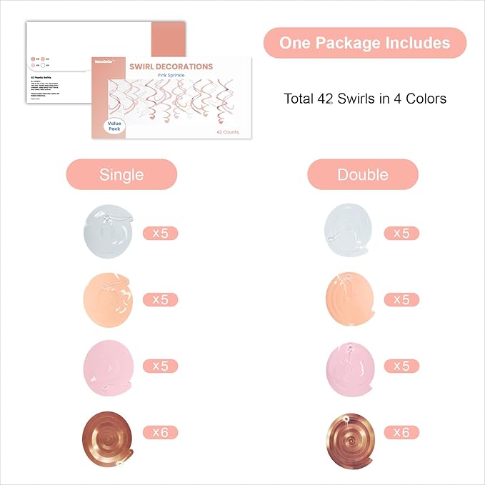 HonuGoGo Pink Hanging Swirl Decorations for Party – 42PCS Rose Gold Foil Ceiling Streamers with Hooks for Birthday, Bridal Shower, Bachelorette, Holiday Celebrations