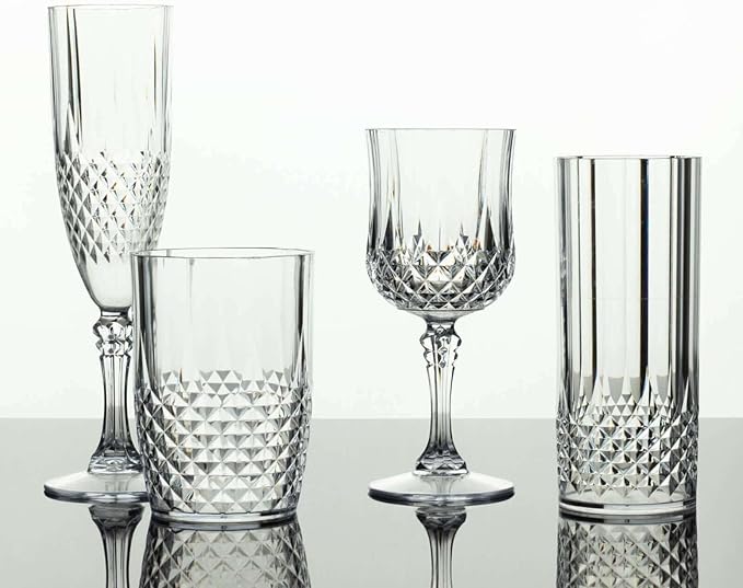 Efavormart 6-Pack Champagne Glasses, 8oz Shatterproof Plastic Crystal Cut Toast Flutes, Clear for Party Celebration Wedding