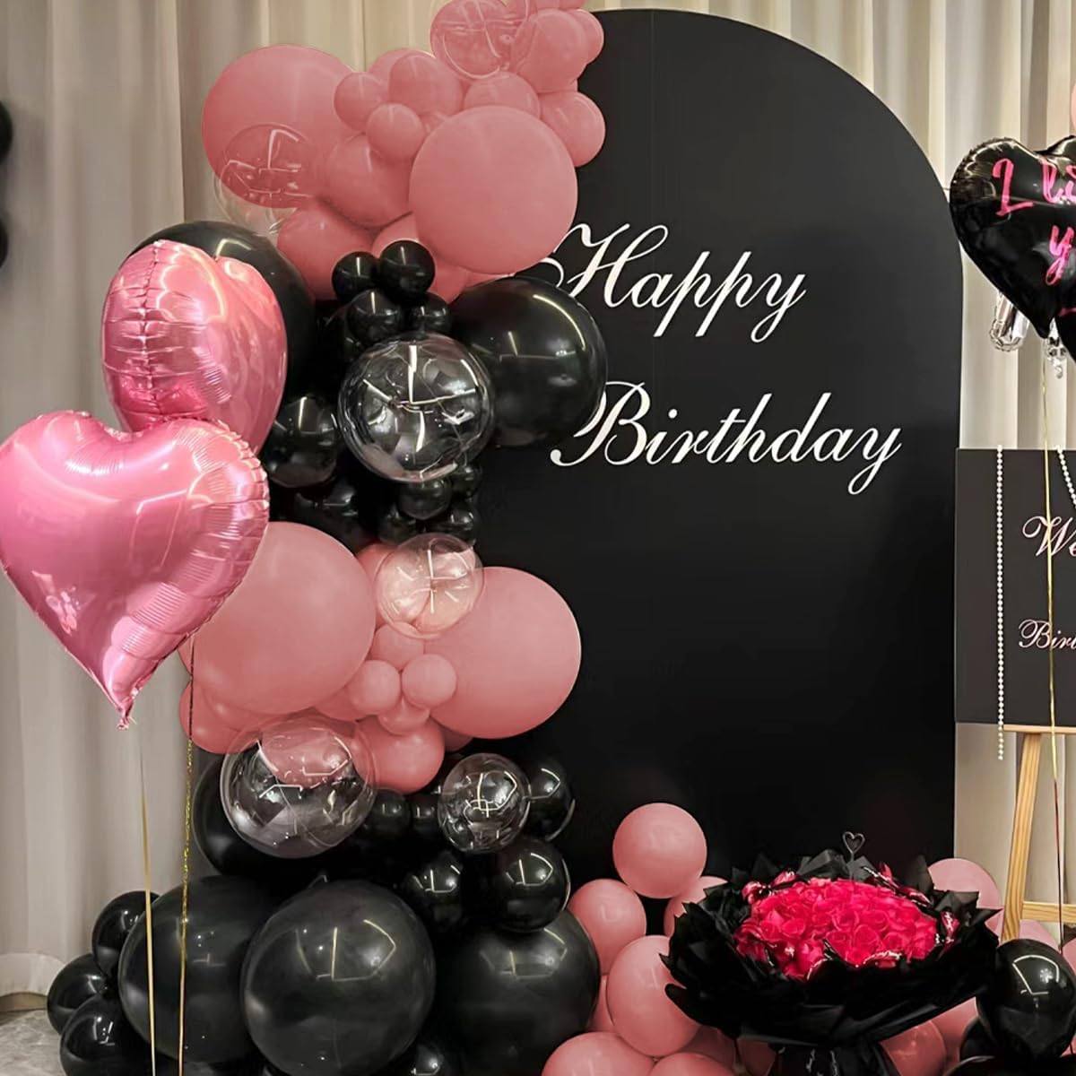 Dusty Pink Black Balloons Arch Kit, 151Pcs Black Pink and Bobo Balloons Garland 18 12 10 5 inch for Women Girls Birthday Wedding Bridal Shower Bachelorette Anniversary Party Decorations