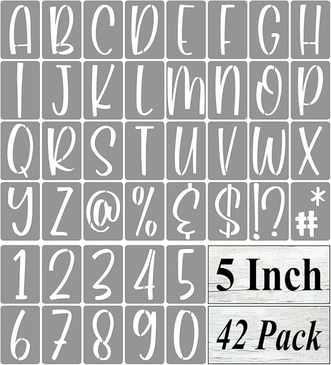 5 Inch Alphabet Letter Stencils for Painting - 42 Pack Letter and Number Stencil Templates with Signs for Painting on Wood, Reusable Letters and Numbers Stencils for Chalkboard Wood Signs & Wall Art