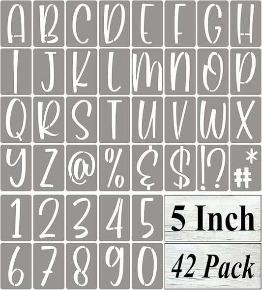 5 Inch Alphabet Letter Stencils for Painting - 42 Pack Letter and Number Stencil Templates with Signs for Painting on Wood, Reusable Letters and Numbers Stencils for Chalkboard Wood Signs & Wall Art