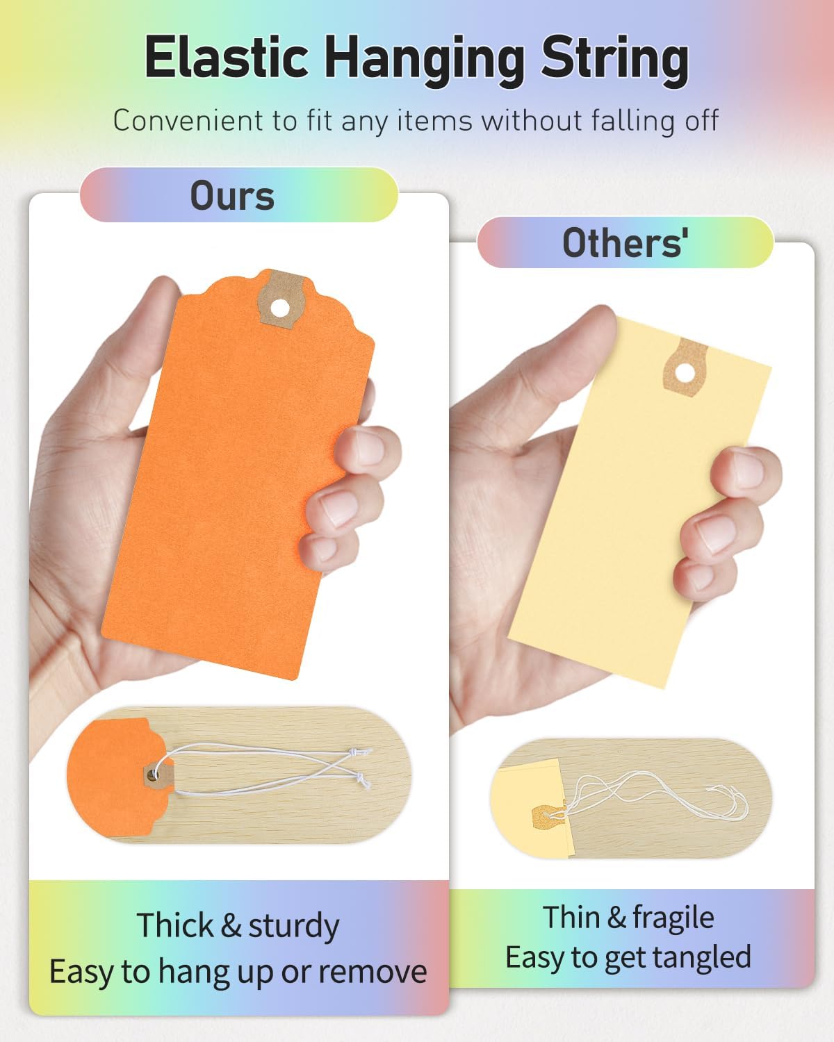 Uniclife 72 Pcs Blank Shipping Tags with Elastic String Attached Cardstock Paper Hang Tags with Reinforced Eyelet Large Marking Tags Price Tags Inventory Label Tags, Rainbow Colors (4.7" x 2.36")