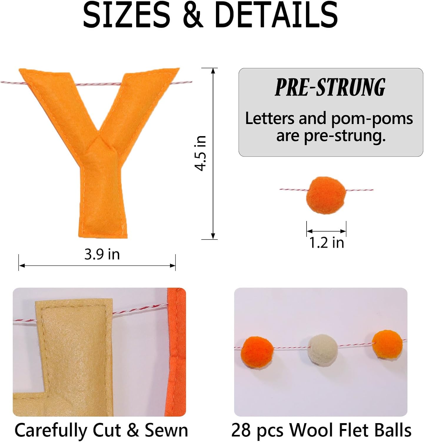 Happy Birthday Banner Felt Ball Garland Pre-Strung Happy Birthday Sign for Party Backdrop Decorations Photo Prop