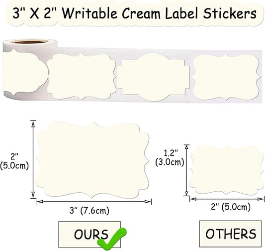 SALEMAR 200PCS Fancy Shape Sticker Labels for Essential Oil, Bottle, Food and Jars, Adhesive Gift Tag Stickers for Christmas (Cream)