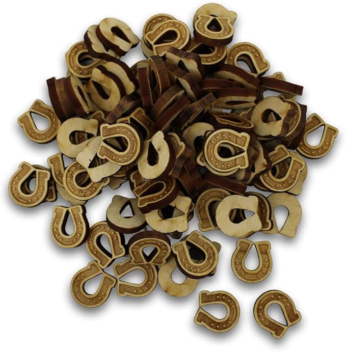 Confetti - Engraved Wood - Rustic Wooden Wedding Decor Party Table Scatter Decorations (Horseshoe)