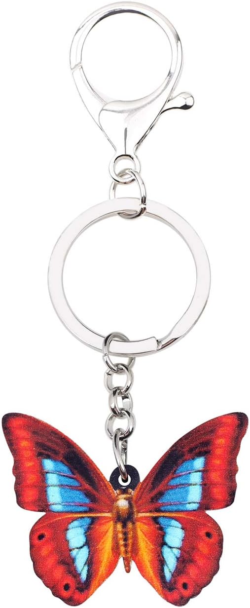 BONSNY Morpho Menelaus Butterfly Key Chains for Women Car Purse Bag Rings Pendant Charms