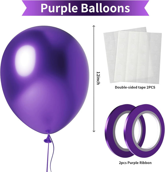 Metallic Purple Balloons 100 Pack – 12 Inch Chrome Purple Latex Balloons for Wedding, Graduation, Halloween & Party Decorations