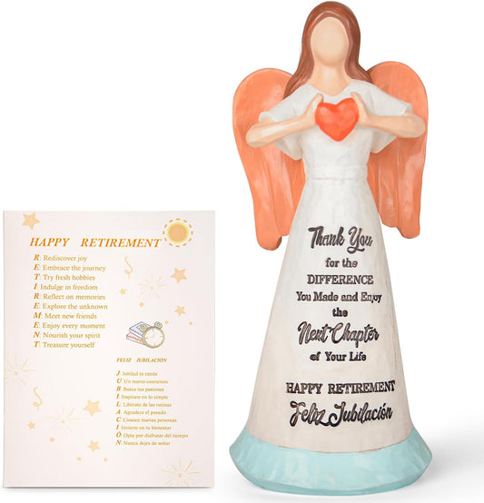 Retirement Gift for Woman 2025- Happy Retirement Gifts for Coworker Teacher Nurses Boss Mom Sister Retirees Women Party Decorations with Angel Figurine Retiring Card
