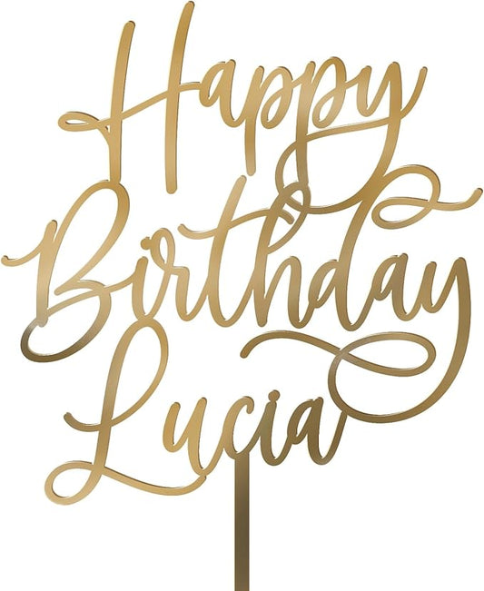 Personalized Custom Script Cake Topper for Birthday and Party, Gold Silver, 6"W x 9"L (Pack of 1)