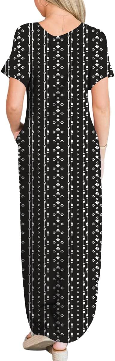 ANRABESS Womens Summer Maxi Dress Short Sleeve Casual Loose Long T Shirt Dresses Split Vacation Beach Sundress Travel Outfits