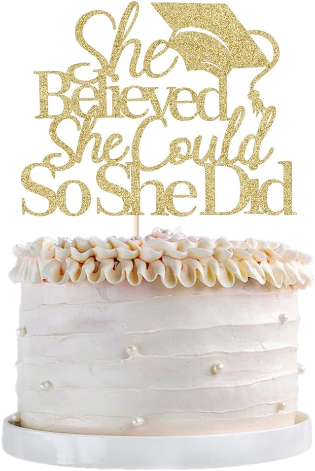 She Believed She Could So She Did Cake Topper,2026 Graduation Cake Topper,Decorations for Girls,2026 High School/College/University Graduation (gold)
