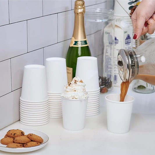 LITOPAK 400 Pack 8 oz Disposable Paper Coffee Cups, White Paper Hot Coffee Cups for Party, Picnic, Travel, and Events