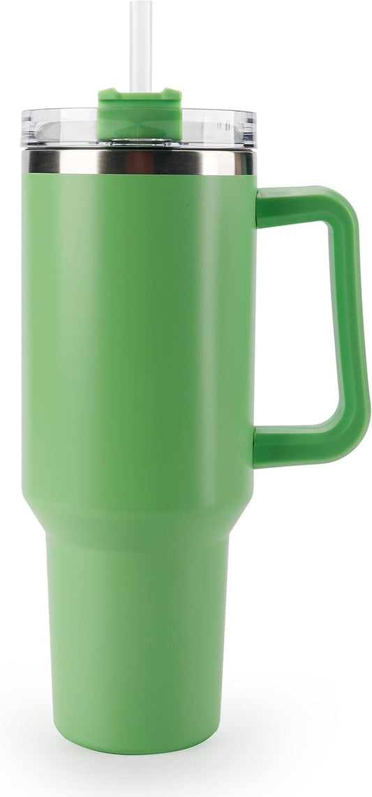 40 oz Tumbler with Handle and Straw Spill Proof Large Travel Coffee Mug Insulated Reusable Stainless Steel Cup with Lid Fit for Car Cup Holder(Mint Green)