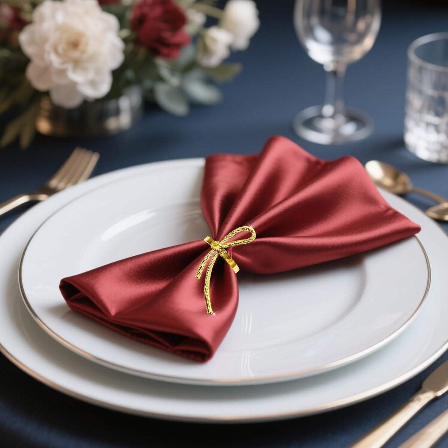 Gold Bow Napkin Rings Set of 12 Christmas Bow Tie Napkin Rings for New Year Valentine's Day Decor,Shiny Metal Bow Knot Napkin Ring Holders for Elegant Wedding Restaurants Home Table Setting